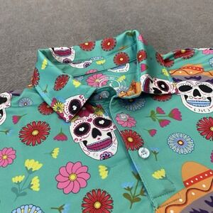 Proud 90 Golf Polo Shirt Mens Size Large Green Dia De Los Muertos Skulls